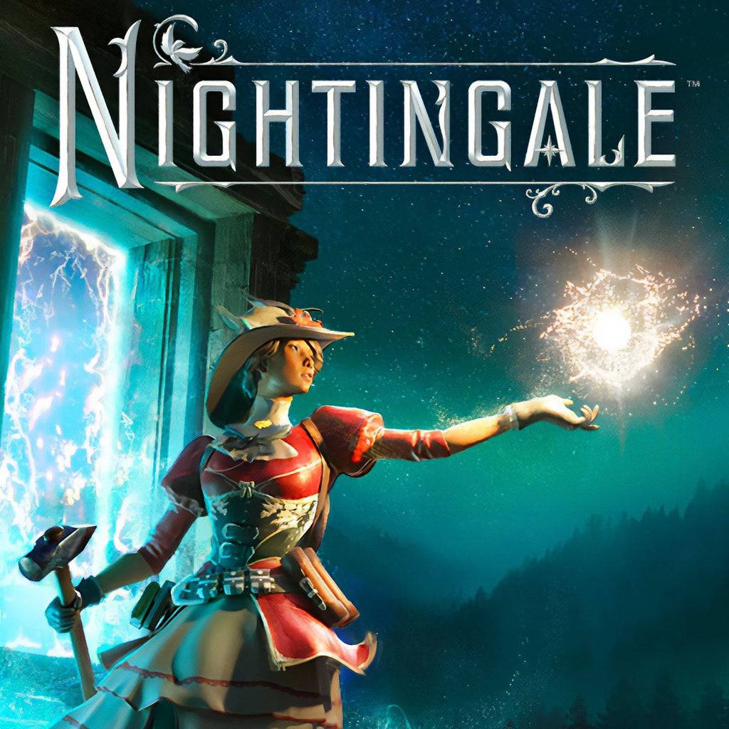 The Nightingale cover shows a young adventurer in a red and white Victorian outfit reaching for a magical light, with an enchanted forest and a mysterious doorway in the background, hinting at exploration and magic