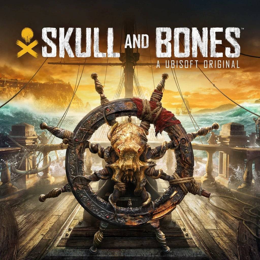 The "Skull and Bones" cover features a pirate ship's wheel with a skull at the center, set against a turbulent ocean and jagged cliffs, evoking piracy's dangers