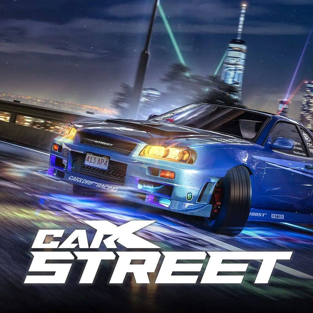 The "CarX Street" cover features a blue sports car drifting at night, neon lights reflecting off the road, with a city skyline backdrop