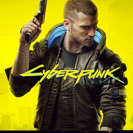 The "Cyberpunk 2077" cover features V in a glowing jacket, holding a high-tech pistol against a neon-yellow backdrop