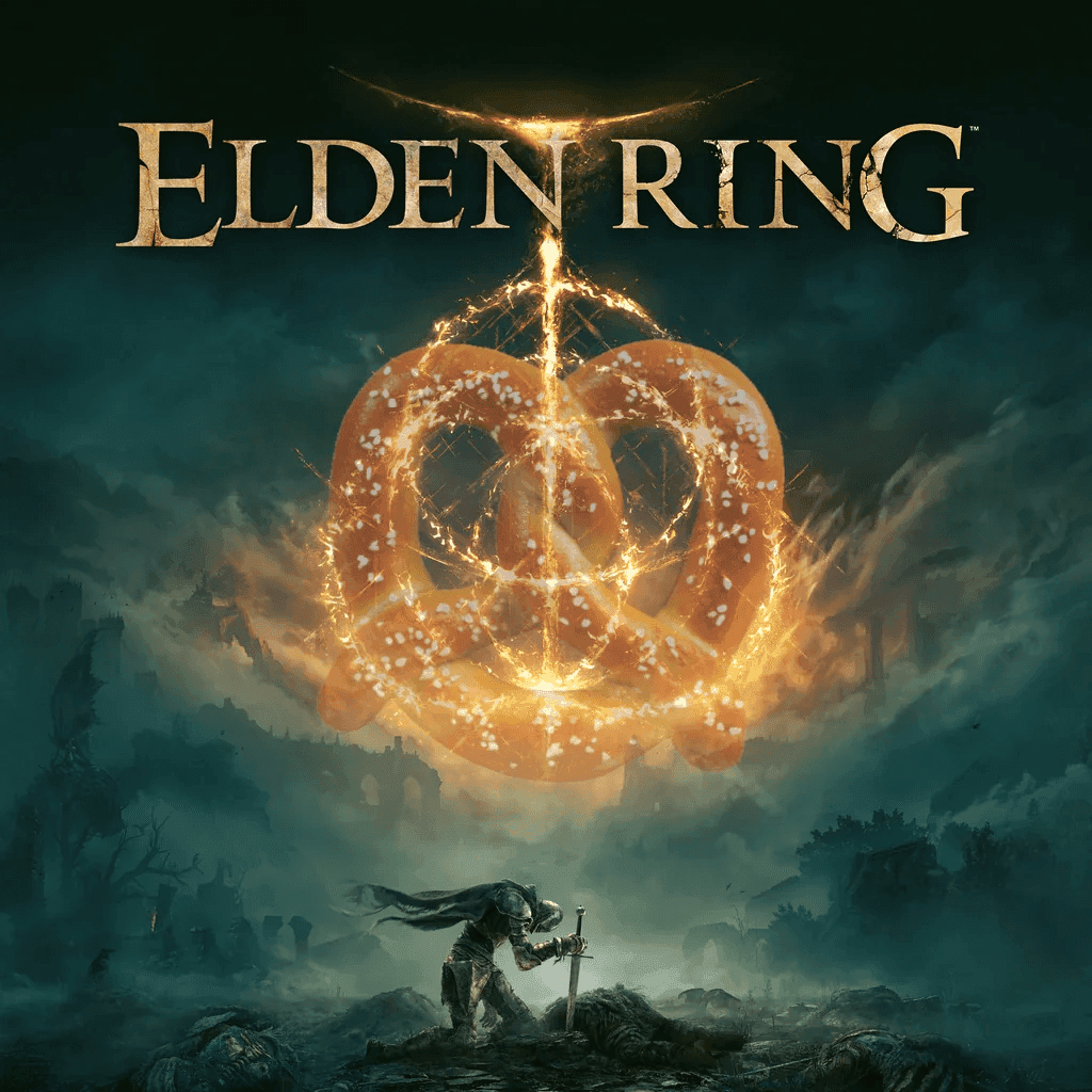 The "Elden Ring" cover features a glowing golden pretzel with a dark background and lone warrior