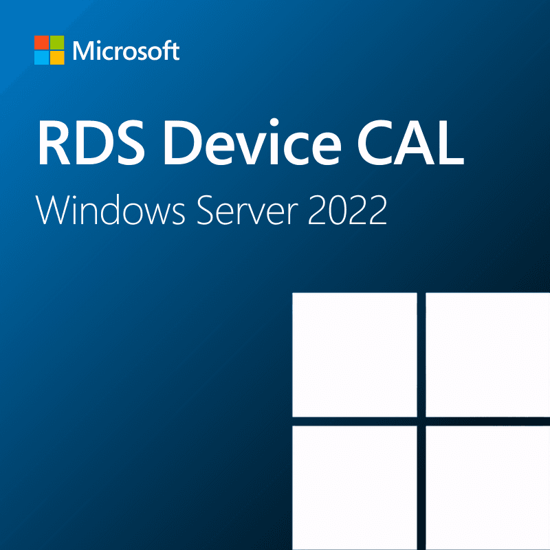 Microsoft RDS Device CAL cover image for Windows Server 2022 with a blue background and white Windows logo