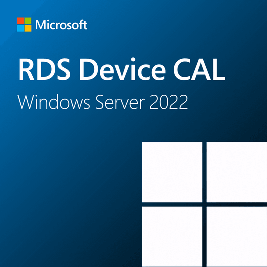 Microsoft RDS Device CAL cover image for Windows Server 2022 with a blue background and white Windows logo