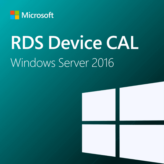 Microsoft RDS Device CAL cover image for Windows Server 2016 with a teal background and white Windows logo