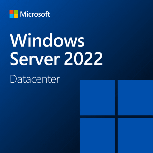 The Windows Server 2022 Datacenter cover has a dark blue background with the Microsoft logo and a lighter blue Windows logo